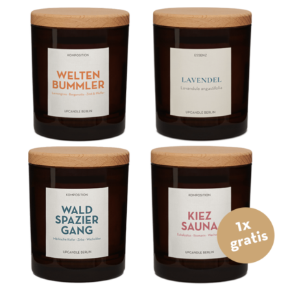 Natürliches Duftkerzen Geschenkset zum Selbstzusammenstellen: UpCandle Mix & Match Set mit vier handgemachten Aromakerzen im Glas aus Berlin.